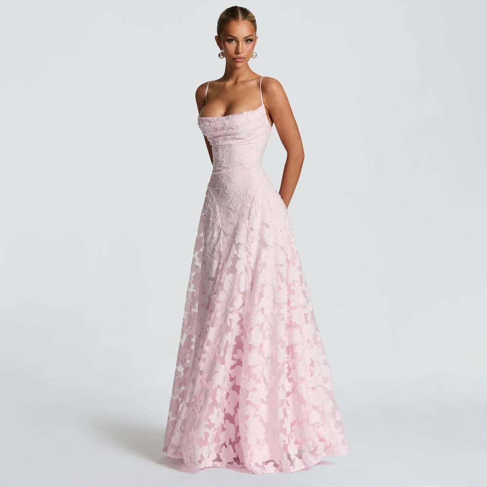 Elegante jacquard chiffon vestido longo feminino sem costas vestidos de bandagem 2025 verão festa à noite casamento convidado novo branco borgonha