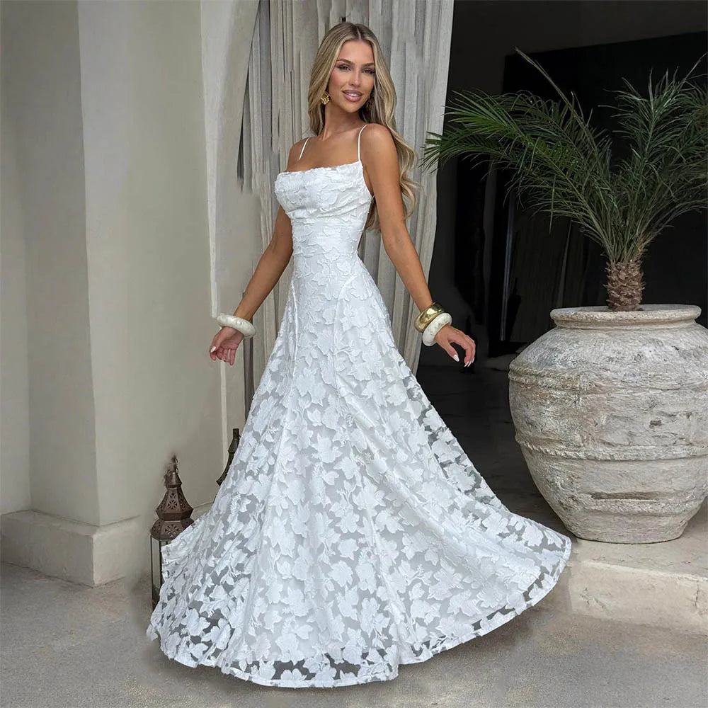 Elegante jacquard chiffon vestido longo feminino sem costas vestidos de bandagem 2025 verão festa à noite casamento convidado novo branco borgonha