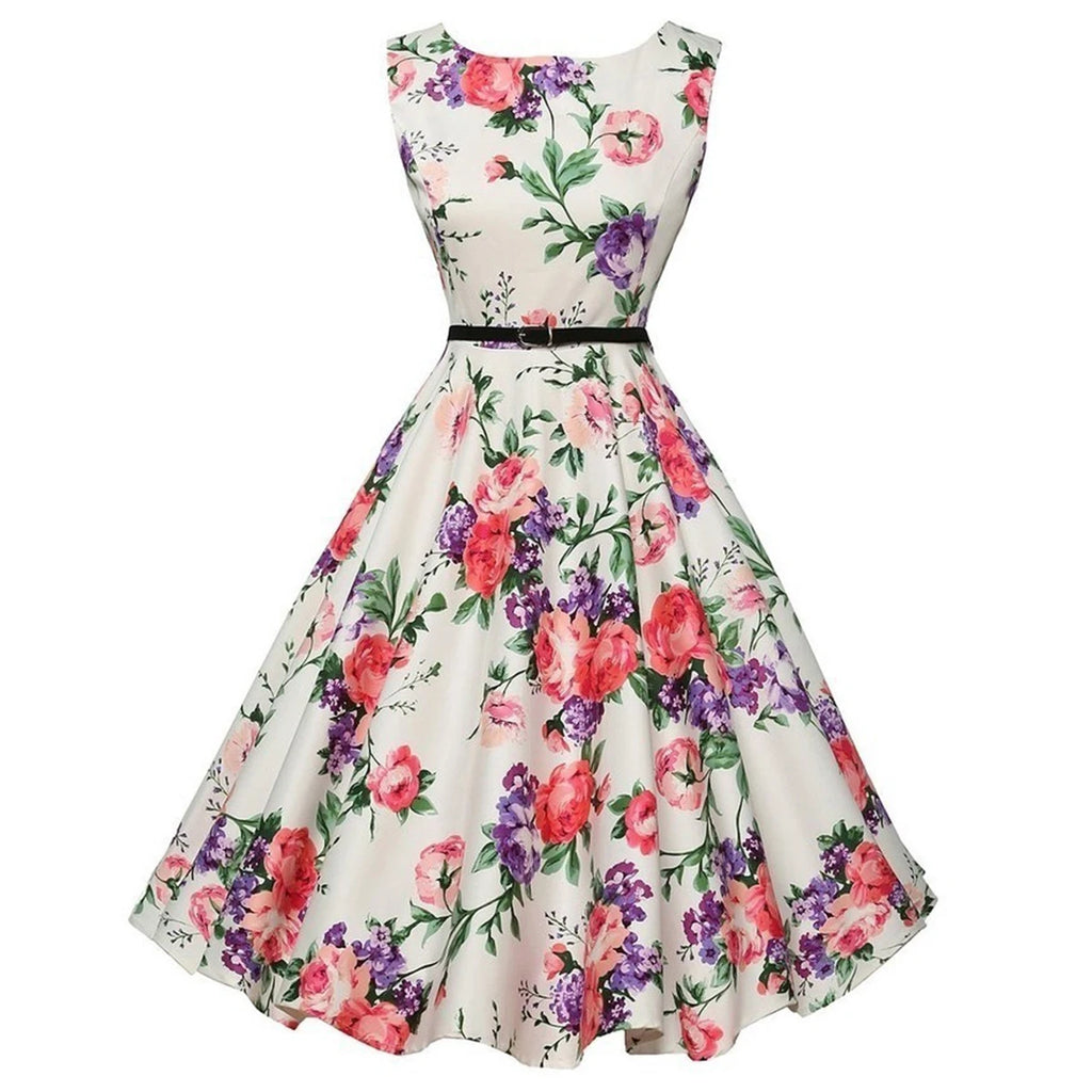 Vestido Floral Retrô Estilo Swing - Casual Vintage Rockabilly"