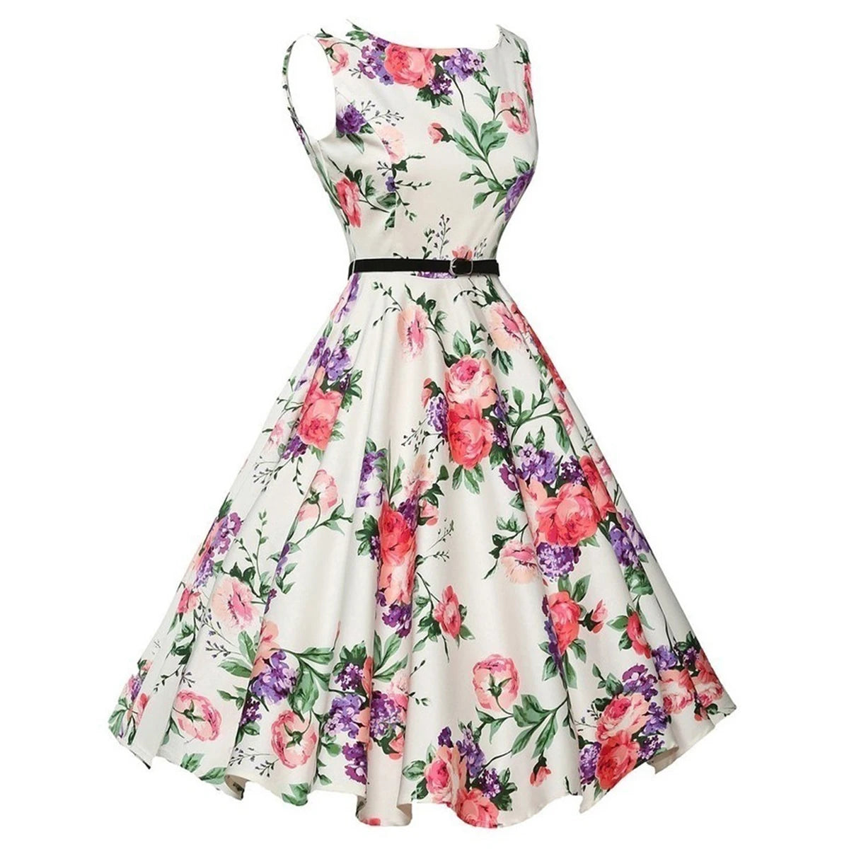 Vestido Floral Retrô Estilo Swing - Casual Vintage Rockabilly"