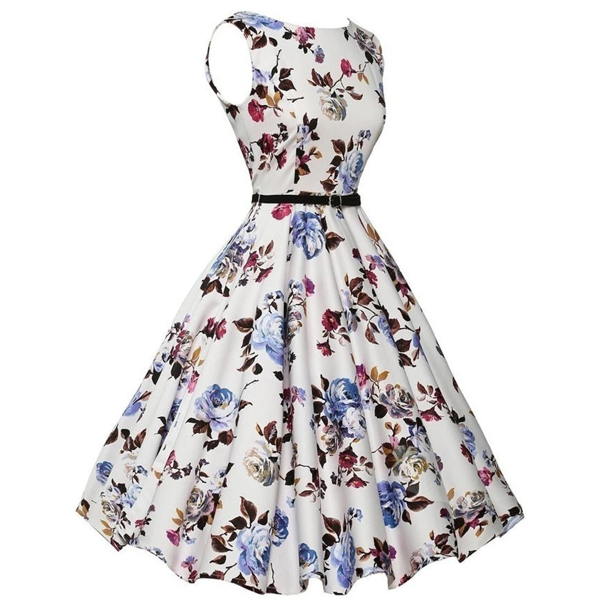 Vestido Floral Retrô Estilo Swing - Casual Vintage Rockabilly"