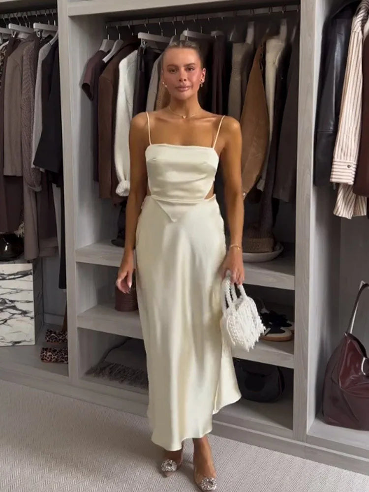 Vestido Midi Acetinado Exclusive - Costas Abertas e Ajuste em Amarração