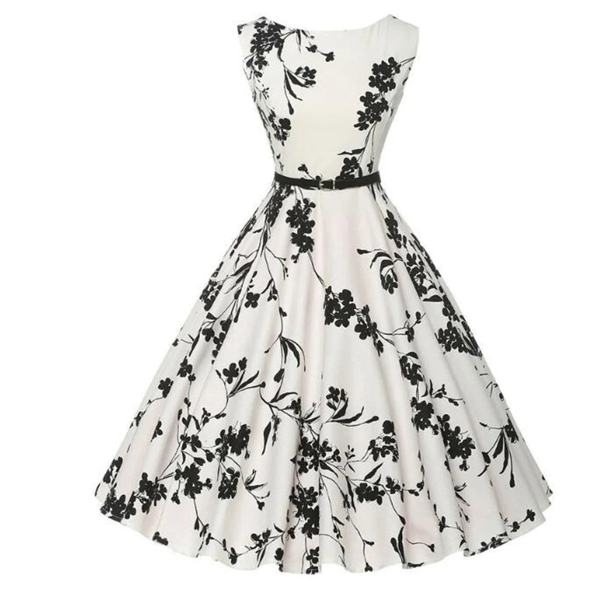 Vestido Floral Retrô Estilo Swing - Casual Vintage Rockabilly"